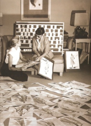 Edith Head and Grace Kelly going over costume sketches for To Catch a Thief: http://moviestarmakeover.com/2012/10/06/edith-headquarters/